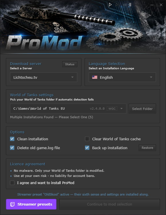ProMod – Der Installationsbildschirm